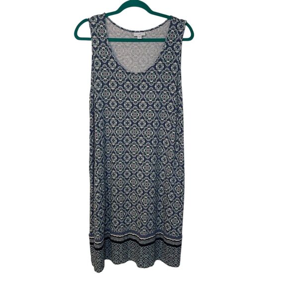 J Jill Womens Sleeveless Blue Geometric Floral Print Shift Dress LT Boho Comfort - Picture 1 of 8